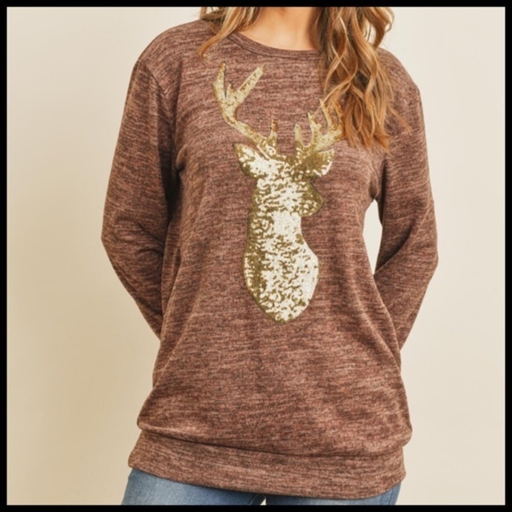 🆕Mocha sequin reindeer top - Picture 2 of 4